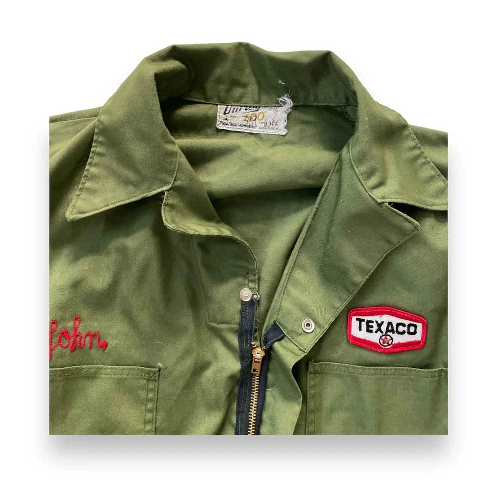 SOLD Vintage 1950s Texaco Oil Gas Station Mechanic Coveralls Chainstitch - Picture 3 of 11